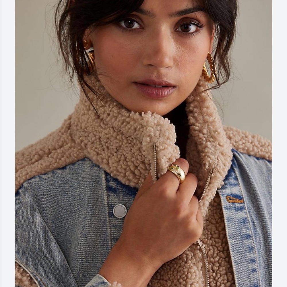 Blank NYC Anthropologie Bershka Blue Jean Jacket with Cream Collar